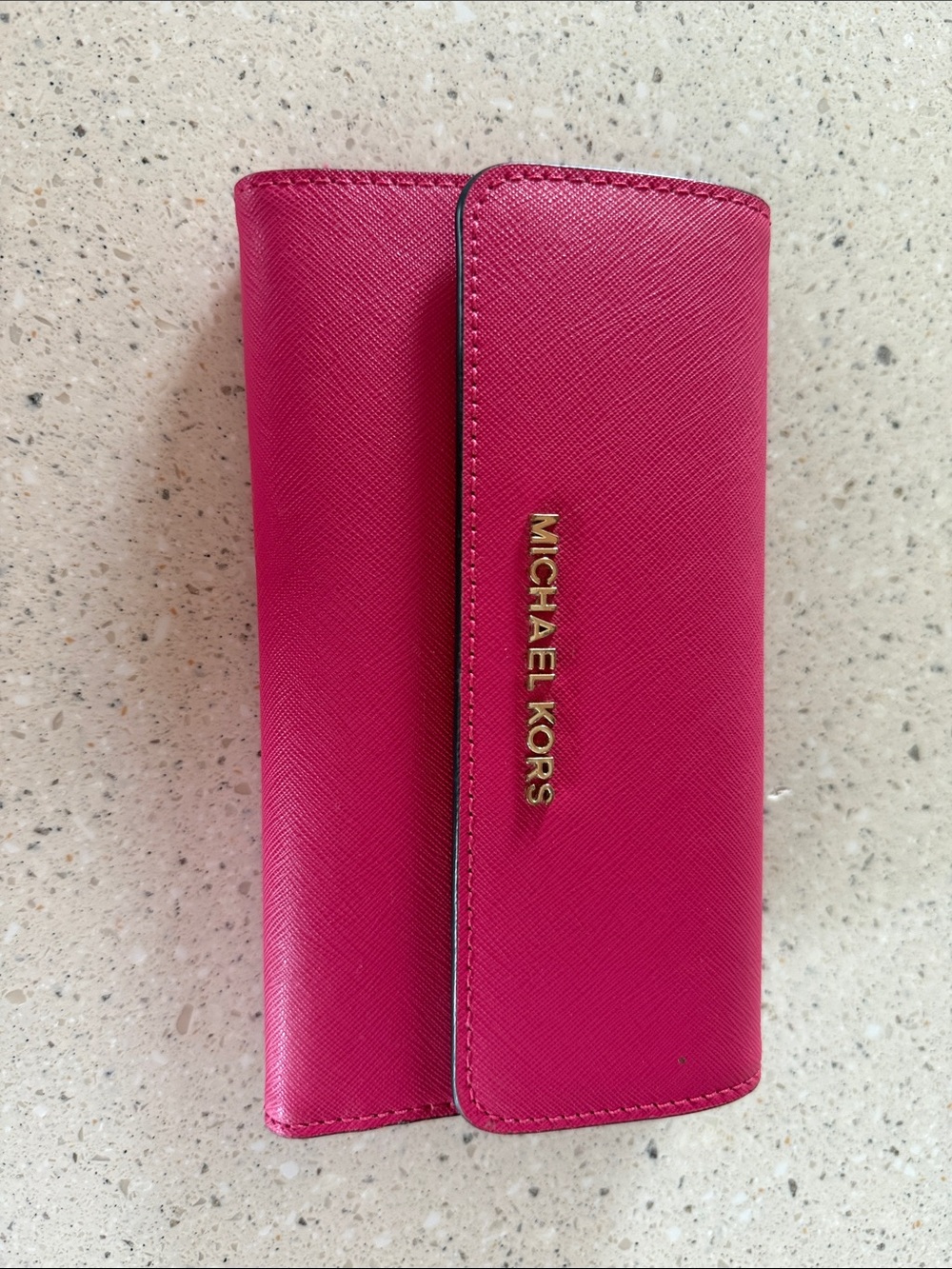Michael Kors Hot Pink Saffiano Leather Continental Wallet with Gold Logo